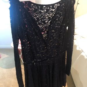 Free People Transparent Lace Black Dress